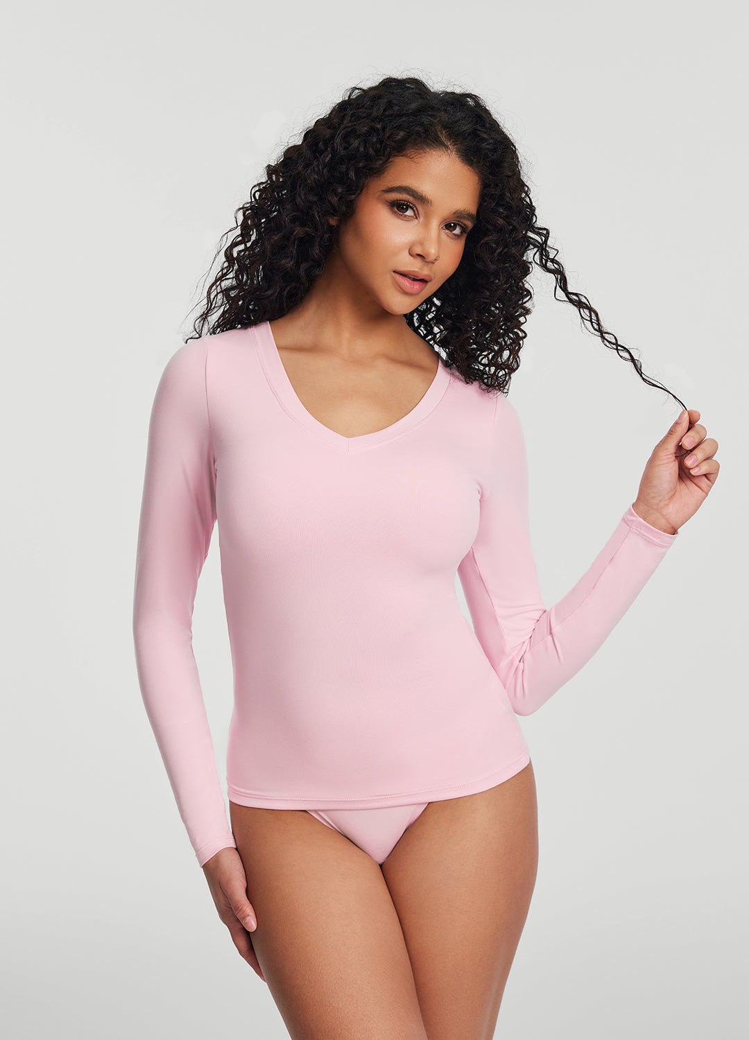 V-Neck Long Sleeve Top | Ballet Pink
