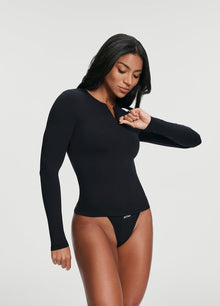 Quarter Zip Long Sleeve Top | Black