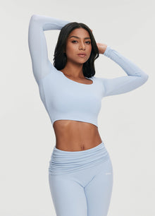 Cropped Round Neck Top | Sky Blue