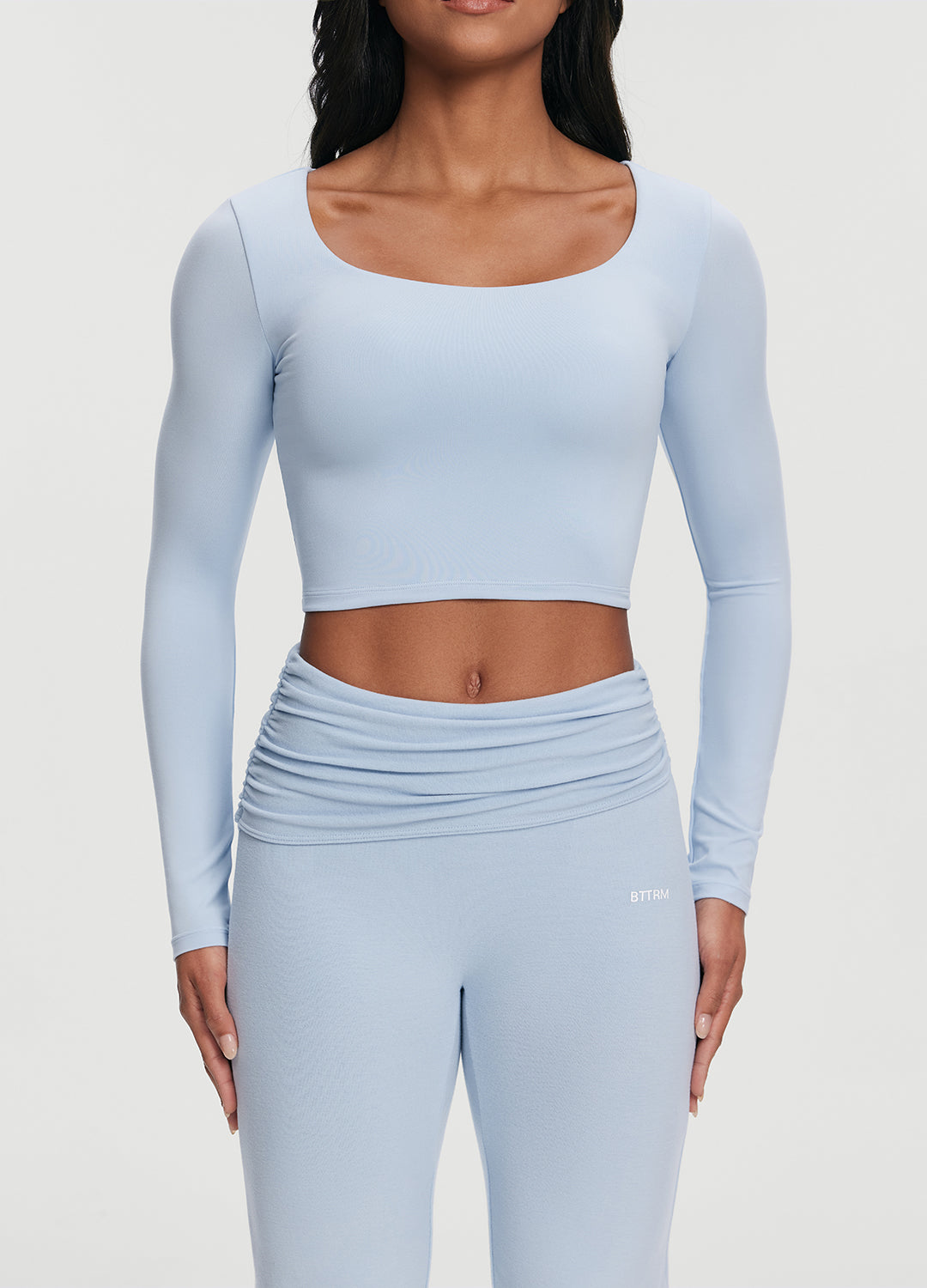 Cropped Round Neck Top | Sky Blue