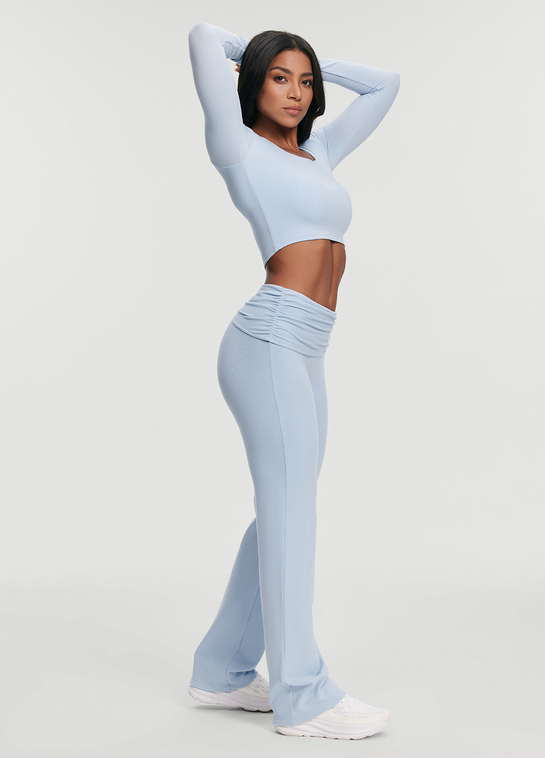Cropped Round Neck Top | Sky Blue