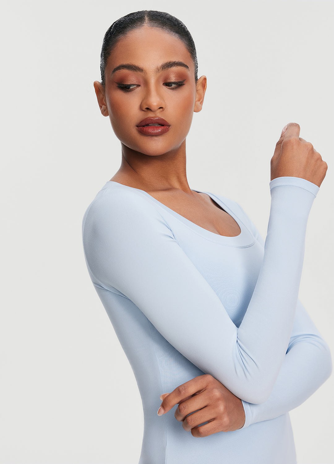 Scoop Neck Long Sleeve Top | Sky Blue