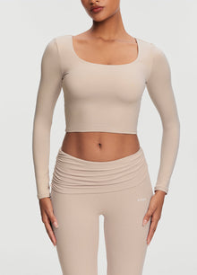 Cropped Round Neck Top | Oat Milk