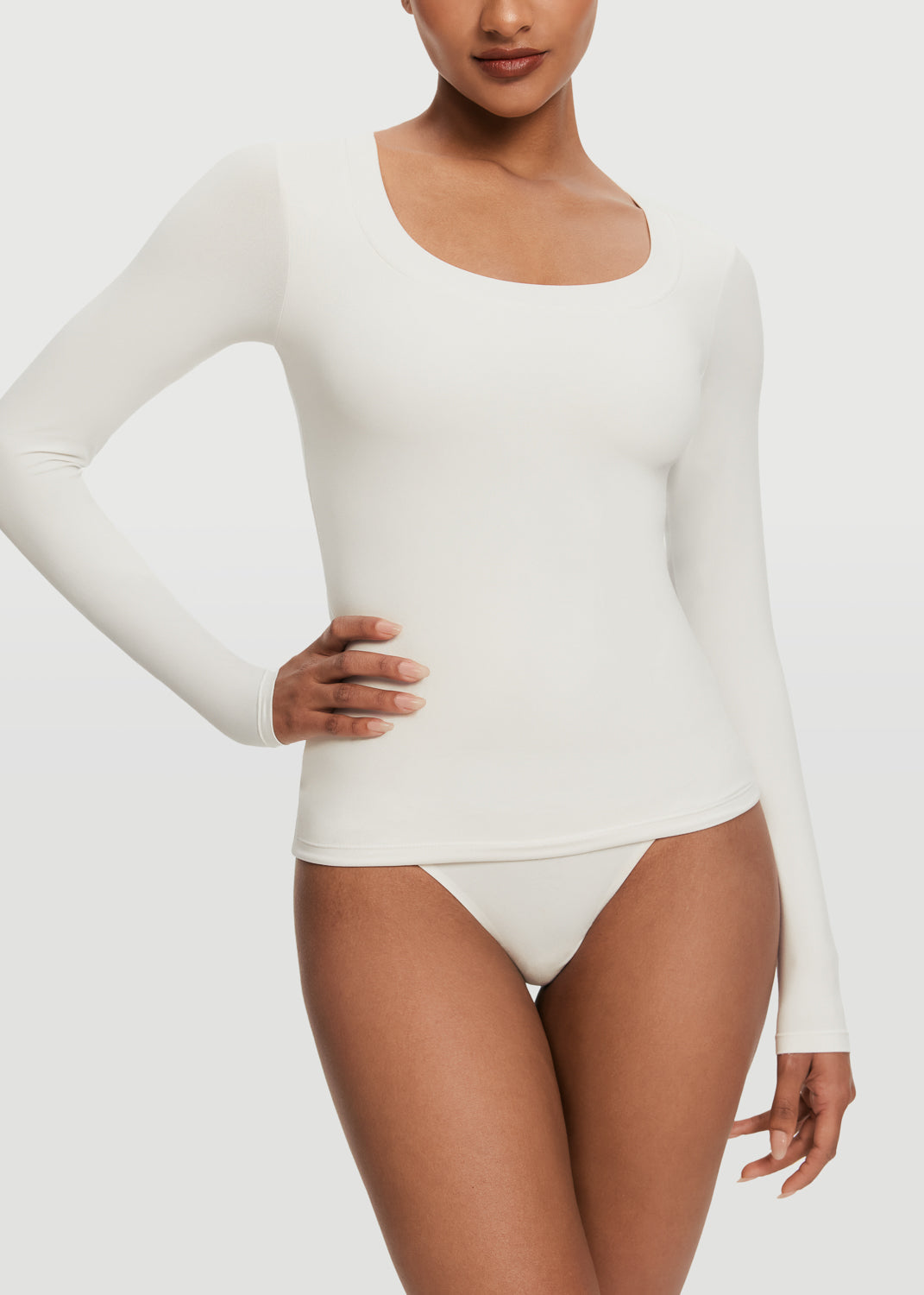 Scoop Neck Long Sleeve Top | White