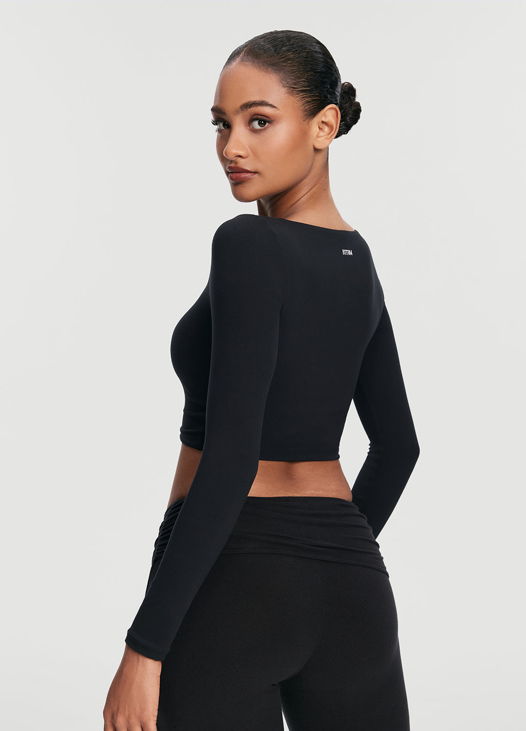 Cropped Round Neck Top | Black