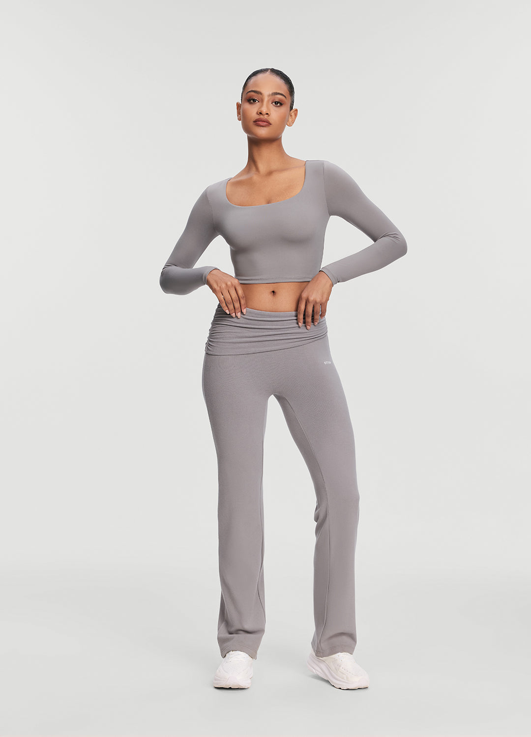 Cropped Round Neck Top | Cool Gray