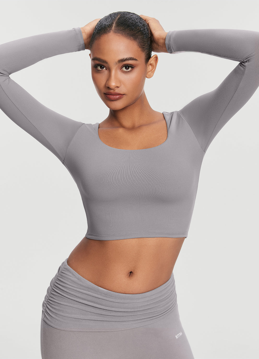 Cropped Round Neck Top | Cool Gray