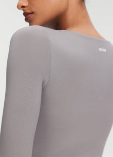Cropped Round Neck Top | Cool Gray