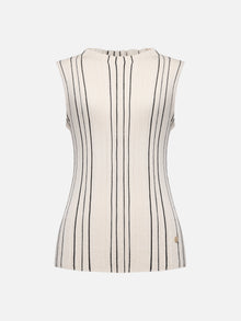 Wool Striped Slimming Sleeveless Knit Vest | Beige