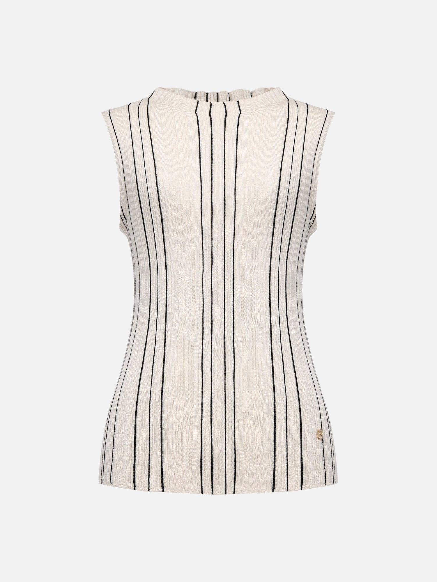Wool Striped Slimming Sleeveless Knit Vest | Beige