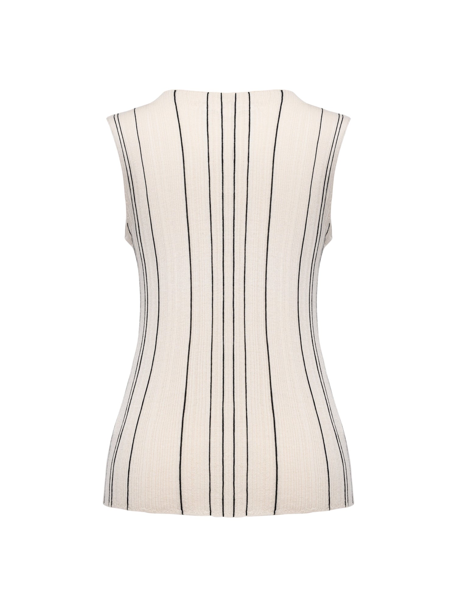 Wool Striped Slimming Sleeveless Knit Vest | Beige