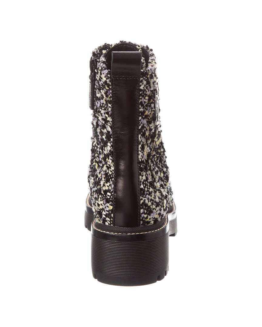 Tory Burch | Womens | Miller Lug Sole Tweed & Leather Bootie | Black