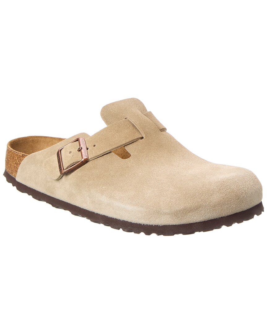 Birkenstock | Womens | Boston Soft Footbed Suede Sandal | Beige