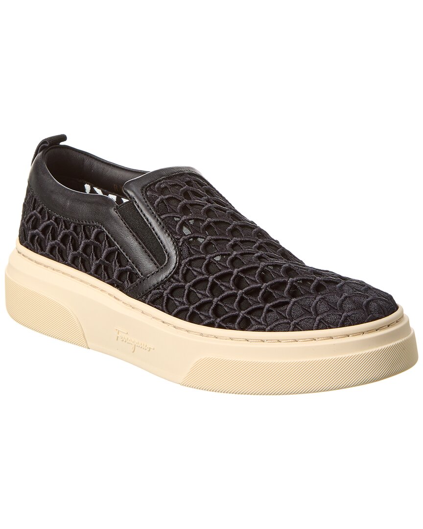 Ferragamo | Womens | Cassina La Leather-Trim Slip-On Sneaker | Black