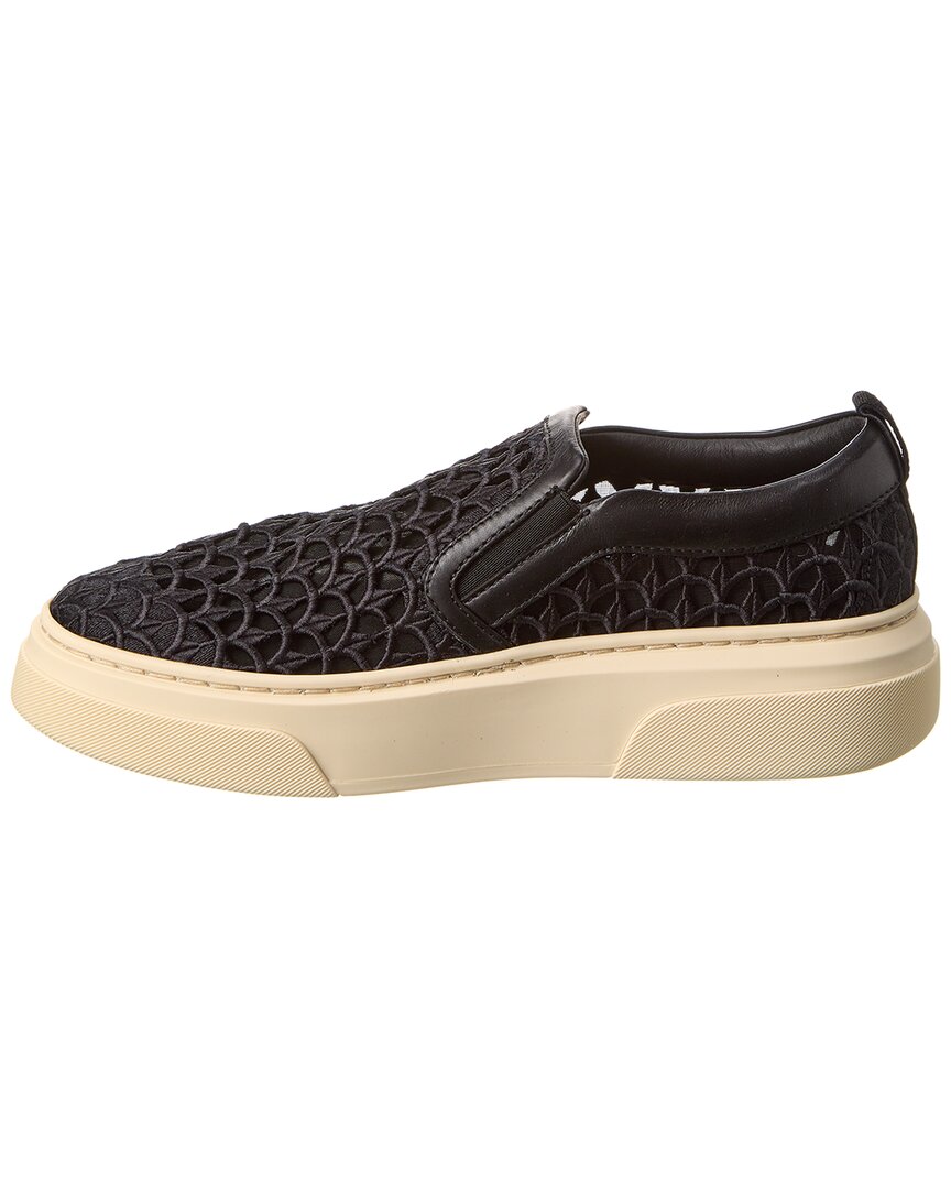 Ferragamo | Womens | Cassina La Leather-Trim Slip-On Sneaker | Black