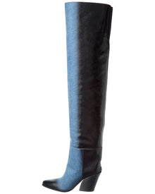 Jimmy Choo | Womens | Maceo 85 Denim & Leather Over-The-Knee Boot | Blue