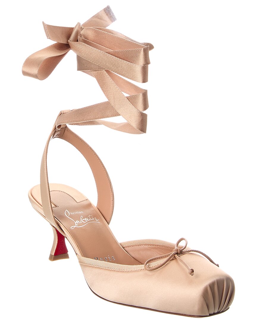 Christian Louboutin | Womens | Cassia Lace-Up 55 Satin Slingback Pump | Beige
