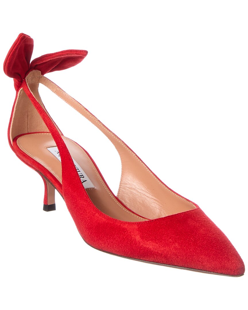 Aquazzura | Womens | Bow Tie 65 Suede Slingback Pump | Red