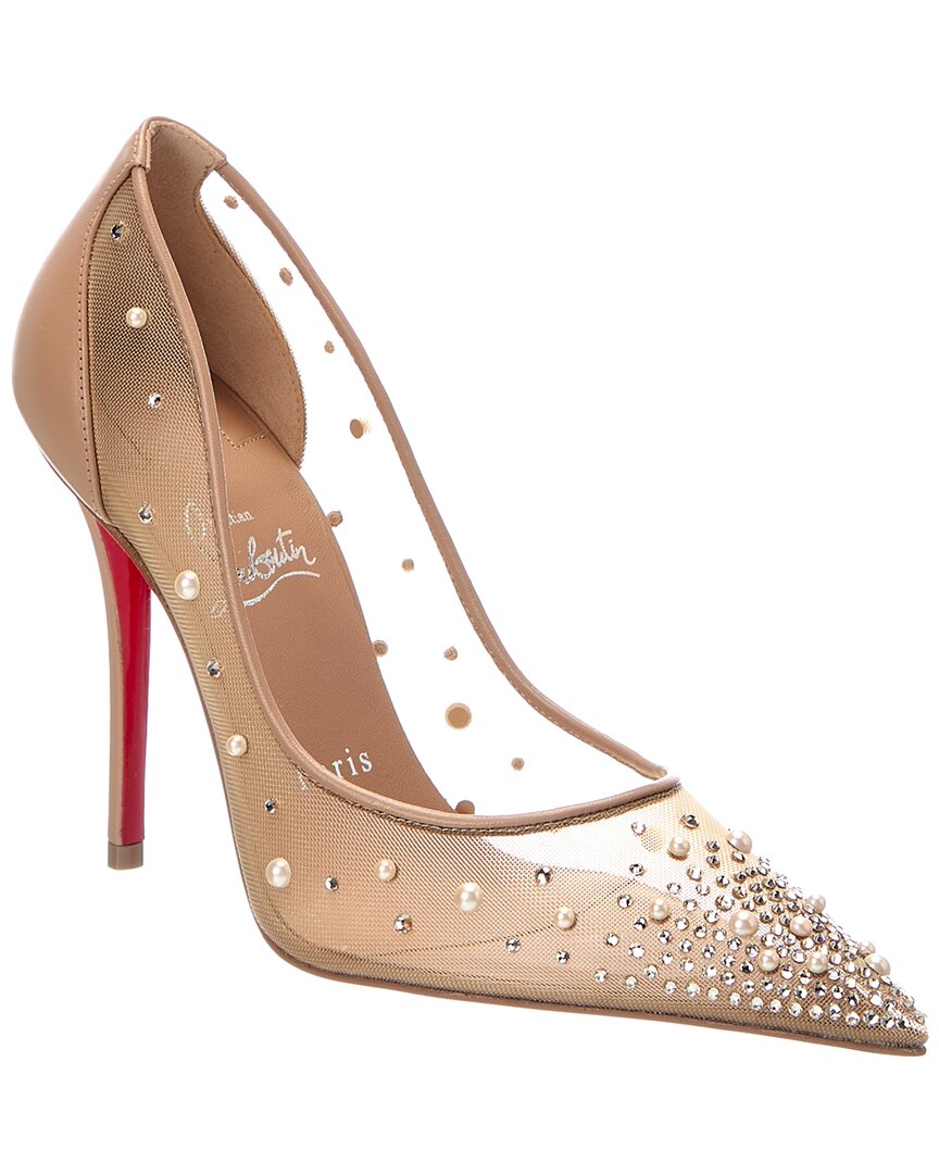 Christian Louboutin | Womens | Miss Z Degrastrass 100 Mesh & Leather Pump | Beige