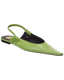 Saint Laurent | Womens | Anne Marie Leather Slingback Ballerina Flat | Green