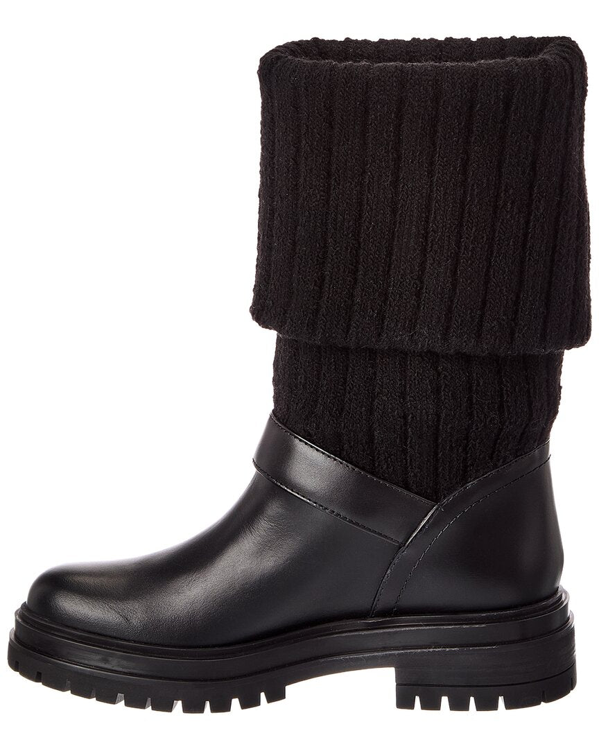 Gianvito Rossi | Womens | Thurso 20 Knit & Leather Boot | Black