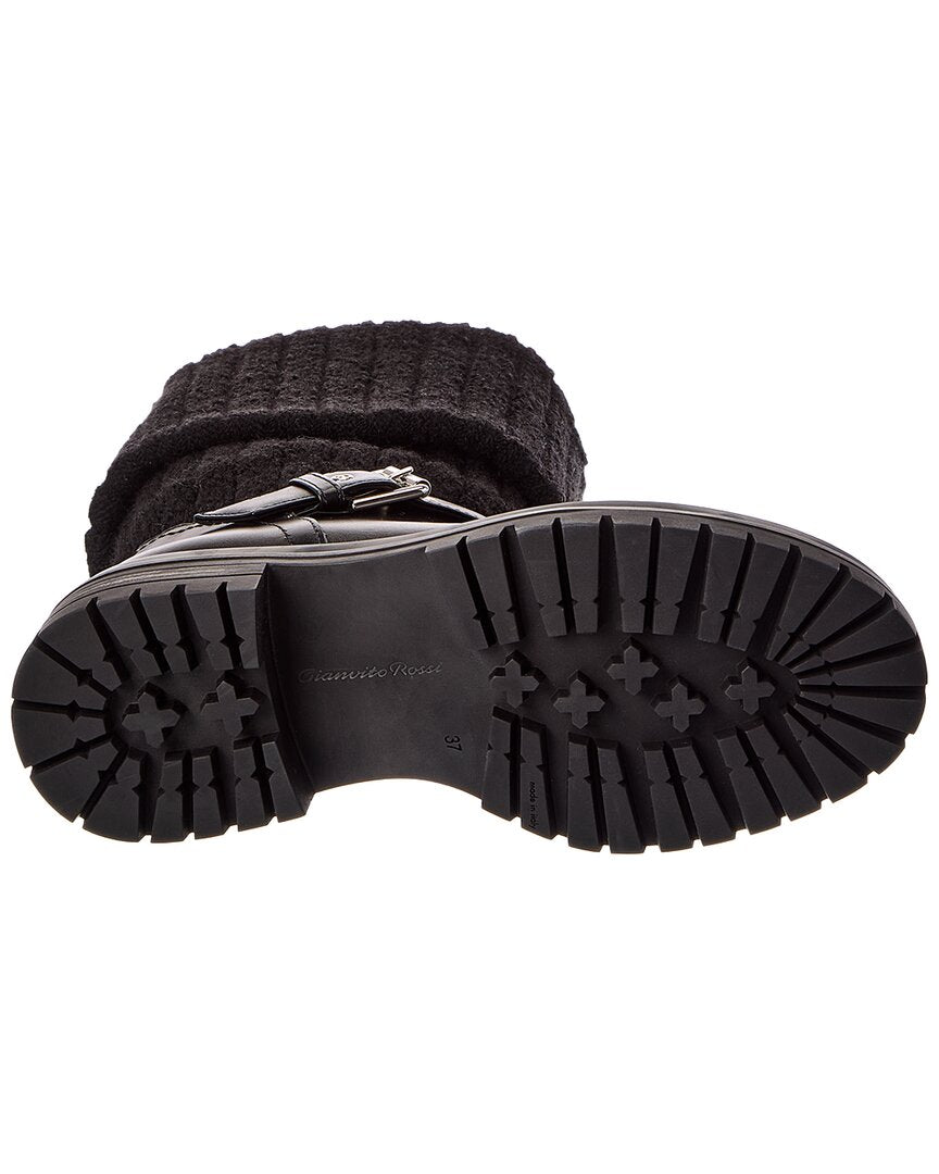 Gianvito Rossi | Womens | Thurso 20 Knit & Leather Boot | Black