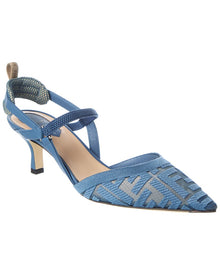 FENDI | Womens | FF Colibri Lite Medium Mesh & Leather Slingback Mule | Blue
