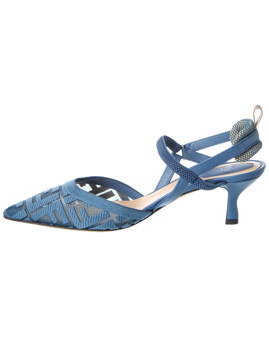 FENDI | Womens | FF Colibri Lite Medium Mesh & Leather Slingback Mule | Blue