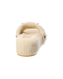 Valentino | Womens | Roman Stud 50 Shearling Platform Slide | White