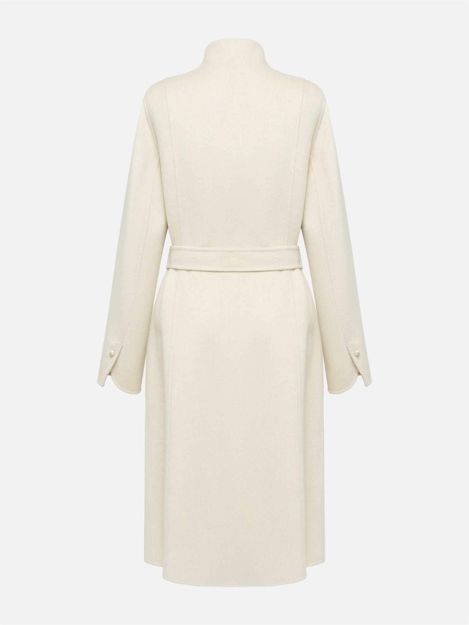 Notched Collar Cashmere Belted Coat | White