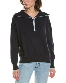 Brodie Cashmere | Womens | Tipped 1/2-Zip Cashmere-Blend Pullover | Navy