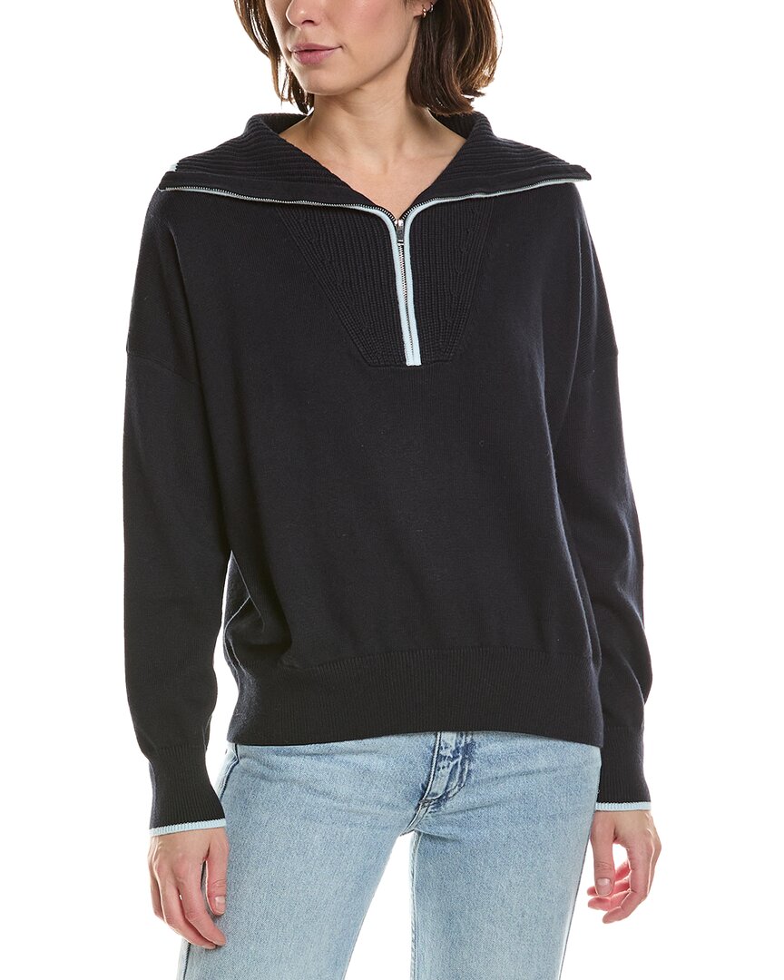 Brodie Cashmere | Womens | Tipped 1/2-Zip Cashmere-Blend Pullover | Navy