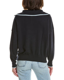 Brodie Cashmere | Womens | Tipped 1/2-Zip Cashmere-Blend Pullover | Navy