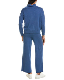 Hannah Rose | Womens | Cashmere-Blend Terry Stitch Cowl Neck Sweater & Pant Set | Blue