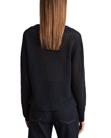 Reiss | Womens | Matilda Open Collar Knit Silk-Blend Top | Navy