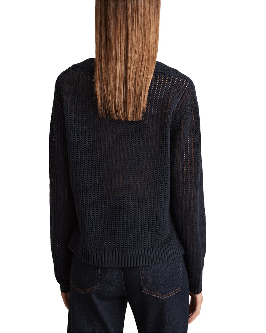 Reiss | Womens | Matilda Open Collar Knit Silk-Blend Top | Navy