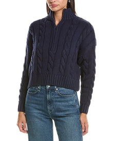 Current/Elliott | Womens | Cropped Cable Knit 1/2-Zip | Navy