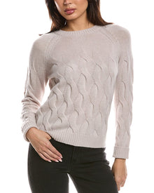 Forte Cashmere | Womens | Wandering Cable Crewneck 100% Cashmere Sweater | Beige