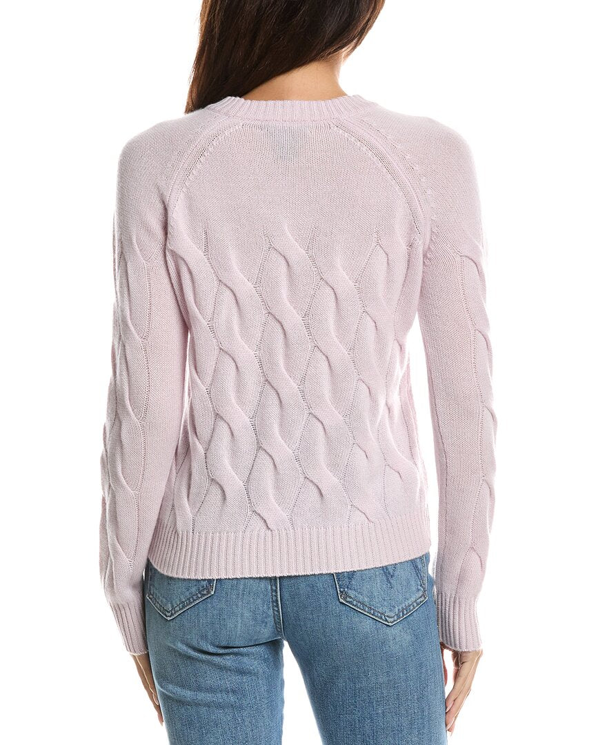 Forte Cashmere | Womens | Wandering Cable Crewneck 100% Cashmere Sweater | Pink