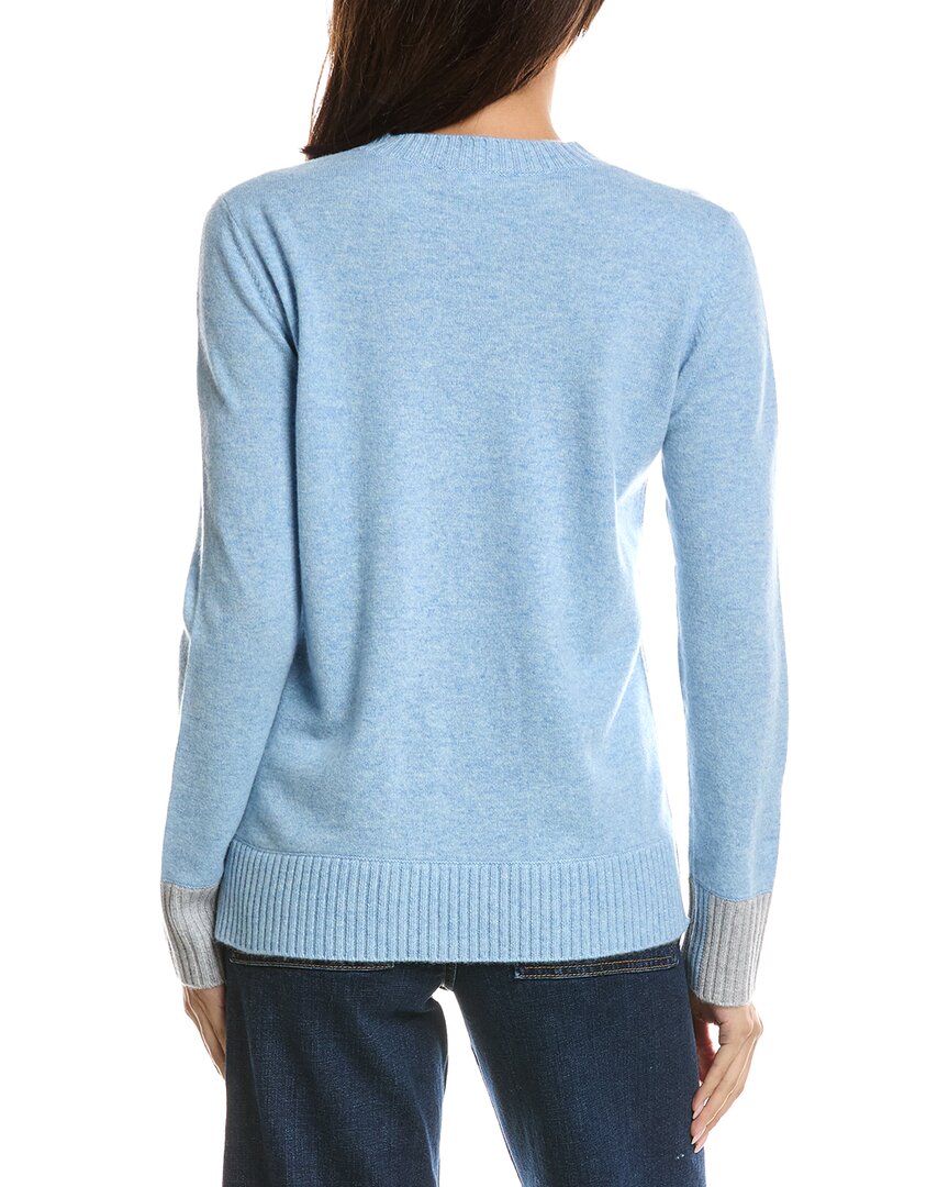 Forte Cashmere | Womens | Contrast Trim Crew 100% Cashmere Sweater | Navy/White