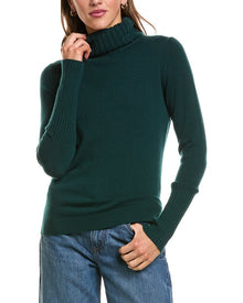 Forte Cashmere | Womens | Chunky Trim Turtleneck 100% Cashmere Sweater | Green