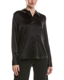 L'AGENCE | Womens | Divya Pintuck Silk Tux Shirt | Black