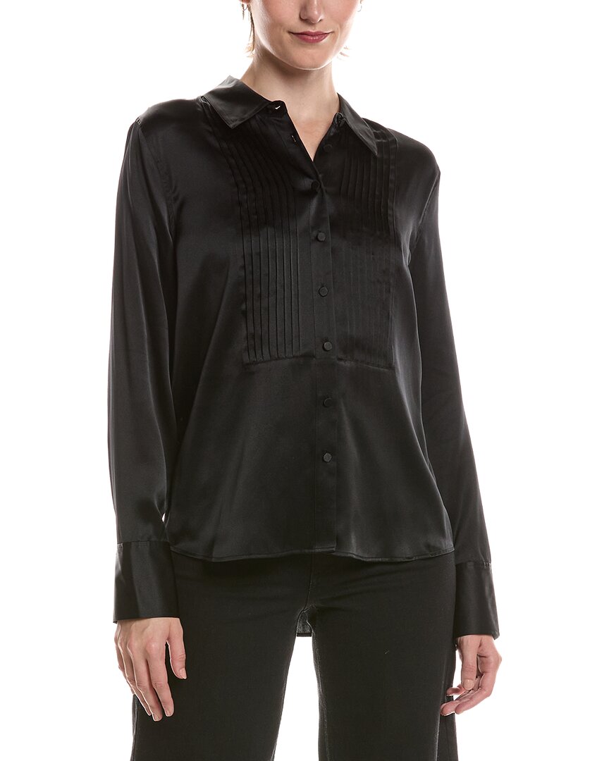 L'AGENCE | Womens | Divya Pintuck Silk Tux Shirt | Black