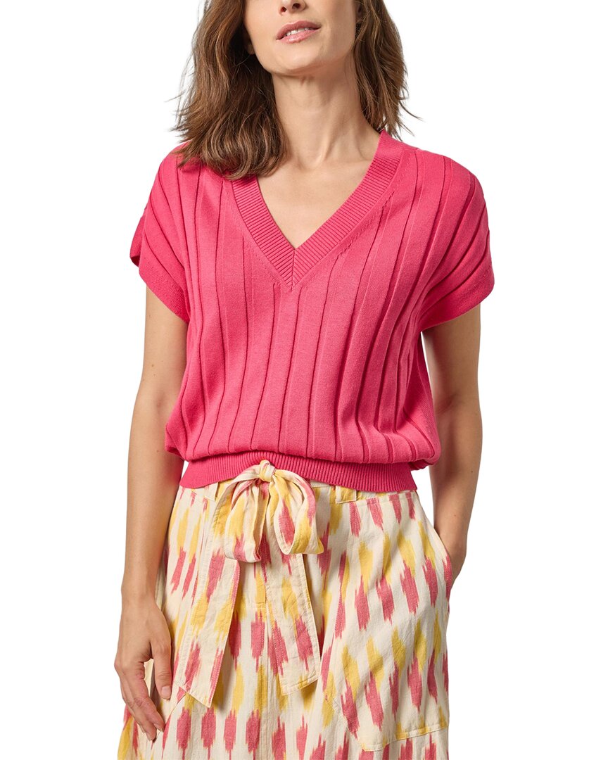 Lilla P | Womens | Wide Rib Wedge V-Neck Sweater | Pink