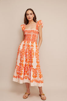 Ruby Dress | Venice Scroll Mandarin Red