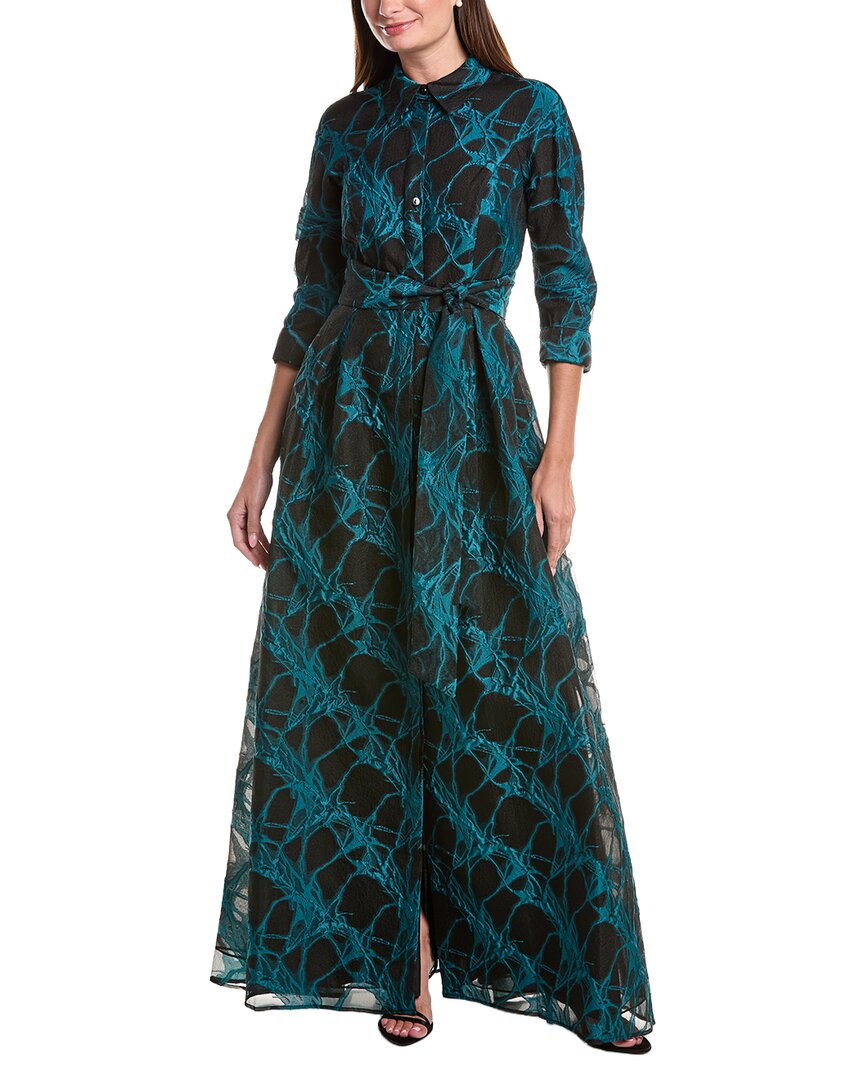 Teri Jon by Rickie Freeman | Womens | Organza Web Pattern Shirt Gown | Black