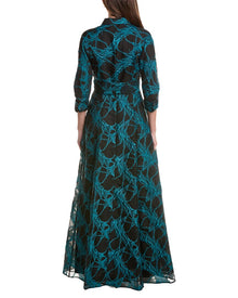Teri Jon by Rickie Freeman | Womens | Organza Web Pattern Shirt Gown | Black