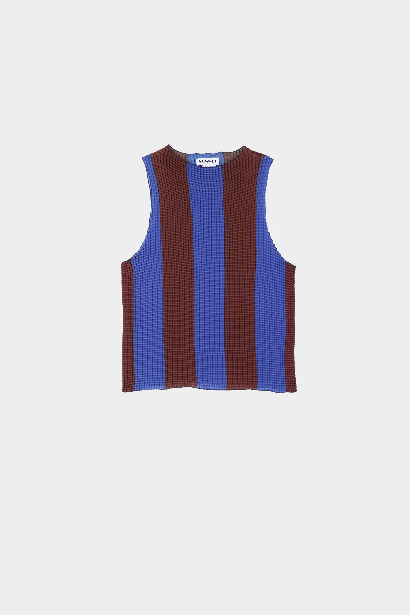 Pleated Tank Top | Women | Blue x Brown Stripes