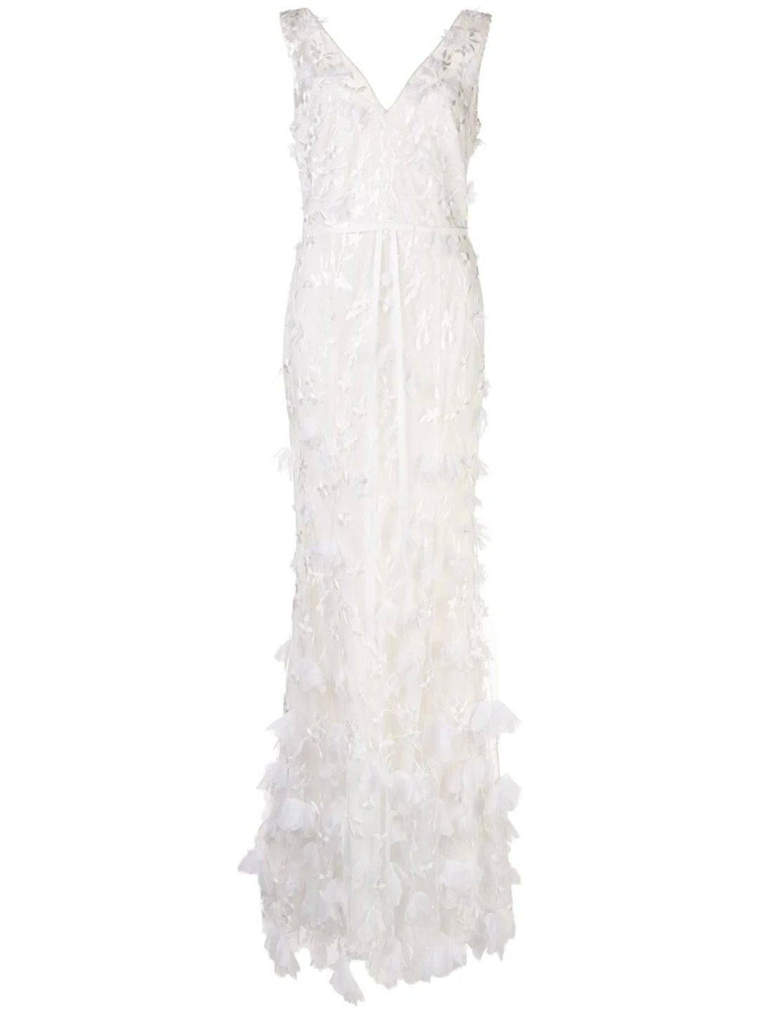 V-neck 3D Floral Fit To Flare Gown Marchesa