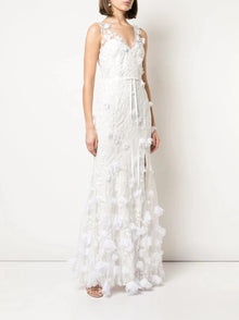 V-neck 3D Floral Fit To Flare Gown Marchesa